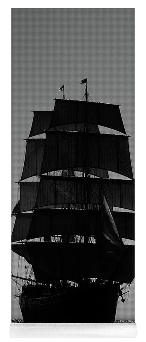 Black And White Yoga Mat featuring the photograph Back lit Tall Ship by David Shuler