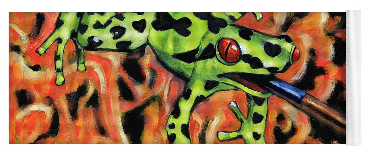 Frog Yoga Mat featuring the painting Bad Froggy in Hell by John Lautermilch