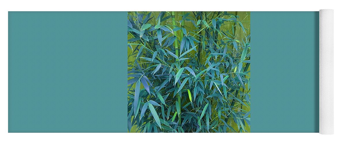 Bamboo Yoga Mat featuring the photograph Bamboo Leaves In Teal Green by Rowena Tutty