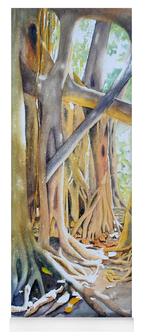Pinecrest Gardens Yoga Mat featuring the painting Banyan Shadow and Light by Terry Arroyo Mulrooney