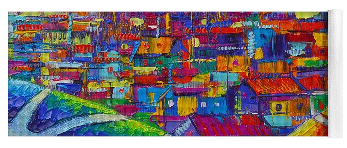 Barcelona Yoga Mat featuring the painting BARCELONA VIEW SAGRADA FROM PARK GUELL impressionist abstract city knife painting Ana Maria Edulescu by Ana Maria Edulescu