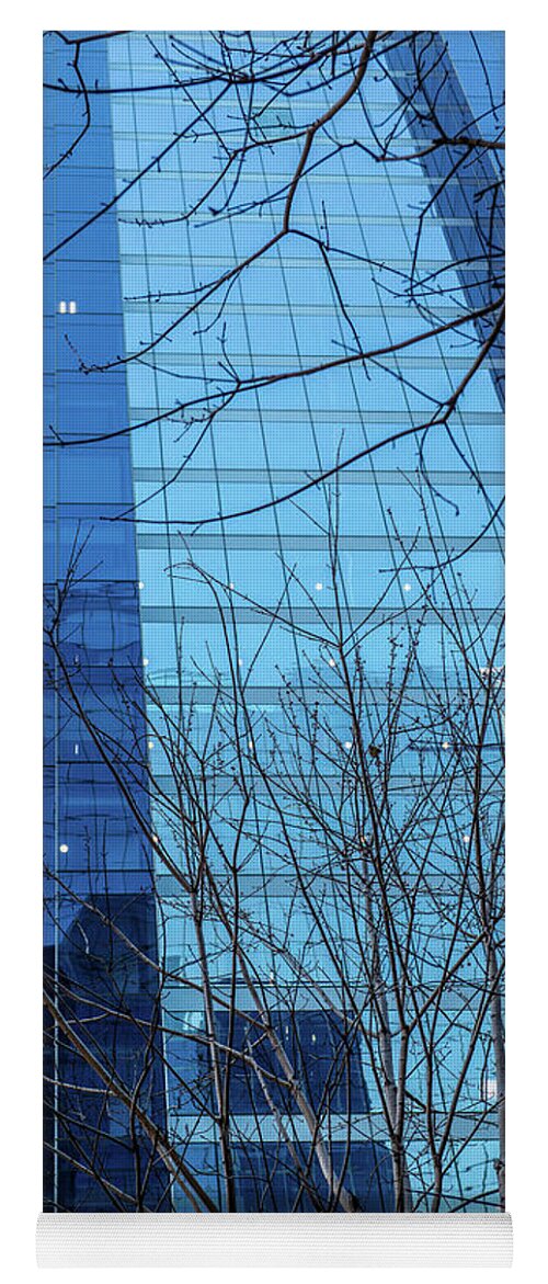 Architecture Yoga Mat featuring the painting Bare Tree branches in front of Glass Skyscraper by Judith Barath