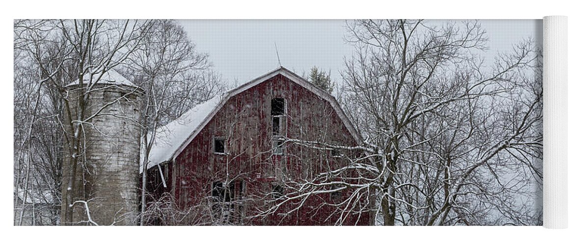 Barn Yoga Mat featuring the photograph Barn after recent snow by Joe Holley