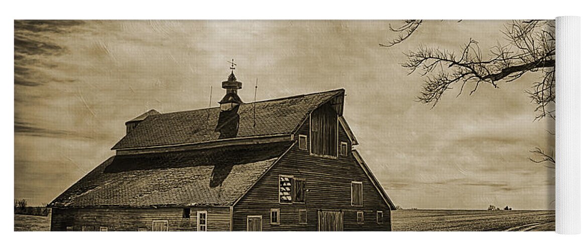 Barn In Sepia Yoga Mat featuring the photograph Barn in Sepia by Priscilla Burgers