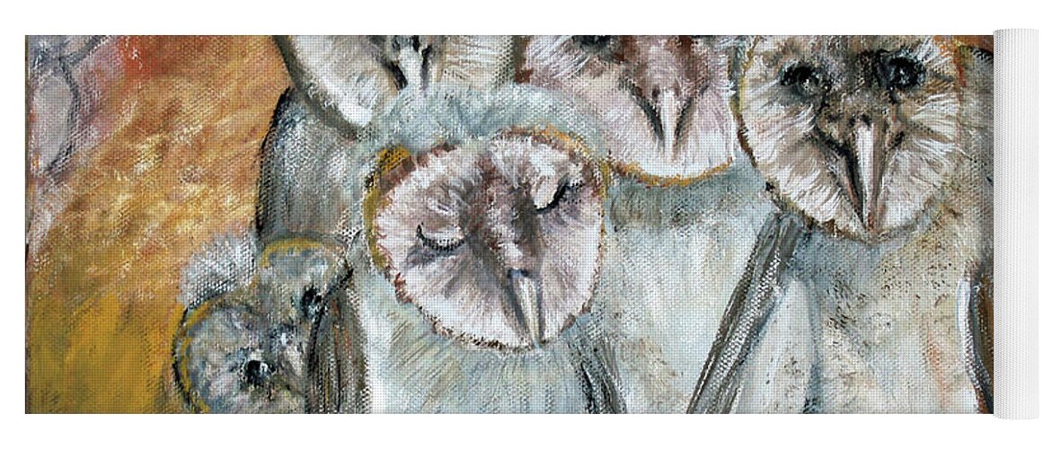 Animals Yoga Mat featuring the painting Barn Owl Chicks In Cave by Lyric Lucas