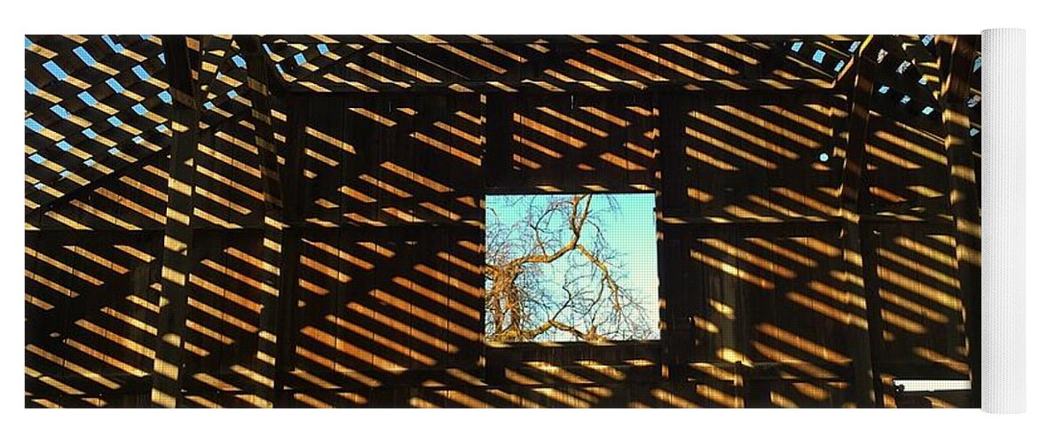 Barn Yoga Mat featuring the photograph Barn Rafter Shadows by Jerry Abbott