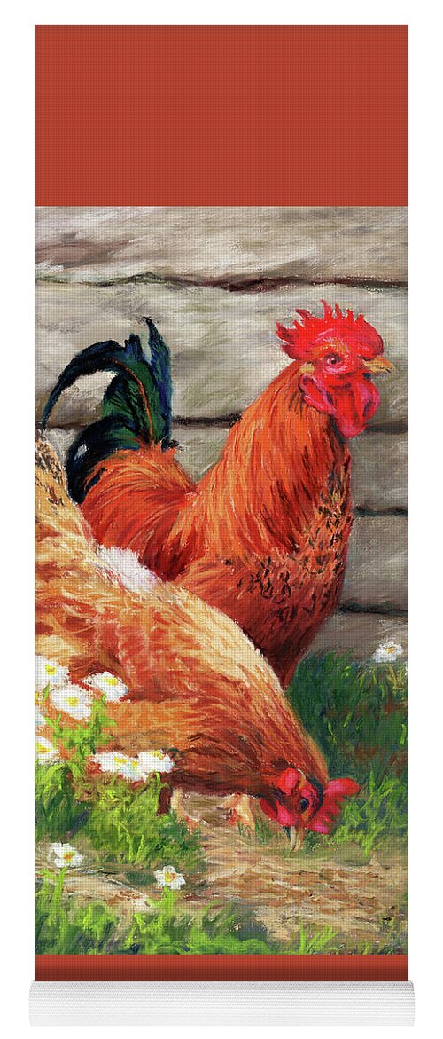 Chickens Yoga Mat featuring the pastel Barnyard Buddies by Vikki Bouffard
