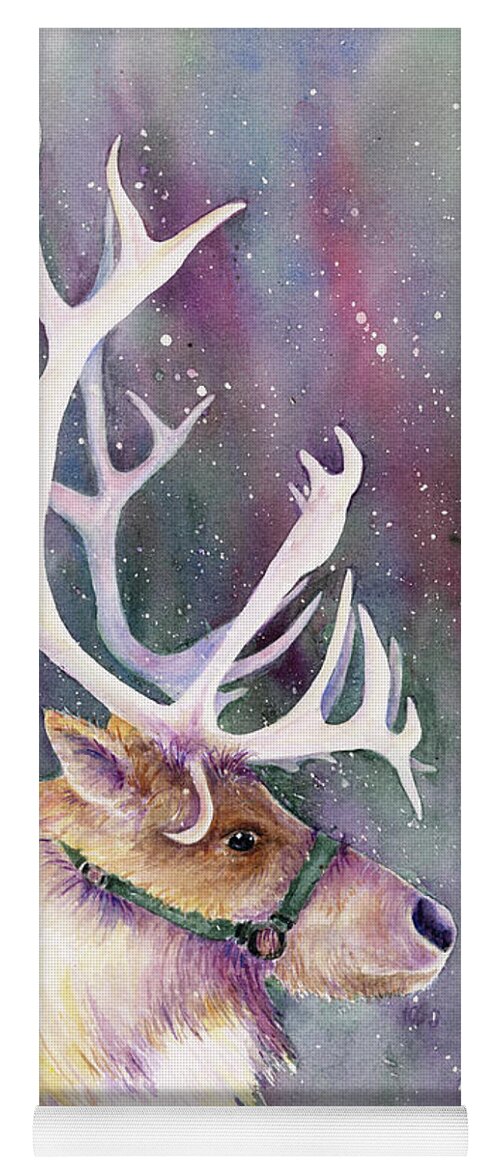 Reindeer Yoga Mat featuring the painting Basking in the Lights by Lori Taylor