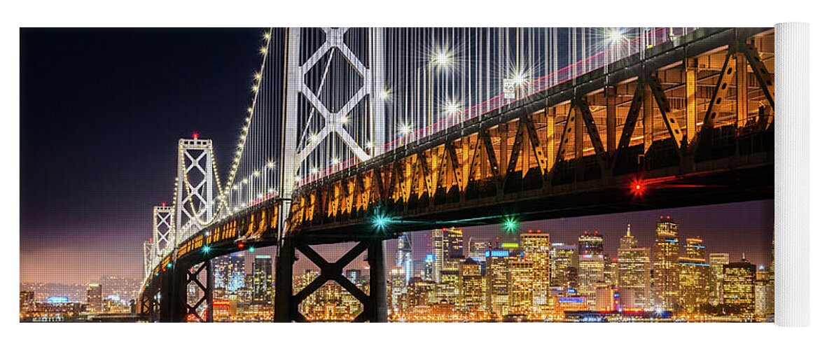 Bay Area Yoga Mat featuring the photograph Bay Bridge and San Francisco By Night 10 by Jason Chu