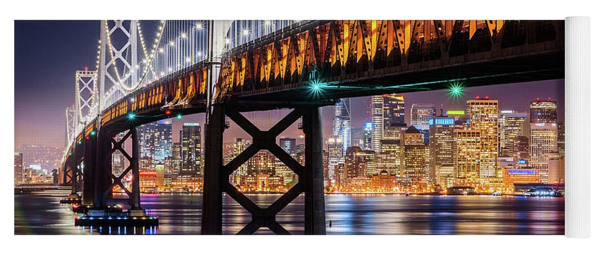 Bay Area Yoga Mat featuring the photograph Bay Bridge and San Francisco By Night 11 by Jason Chu