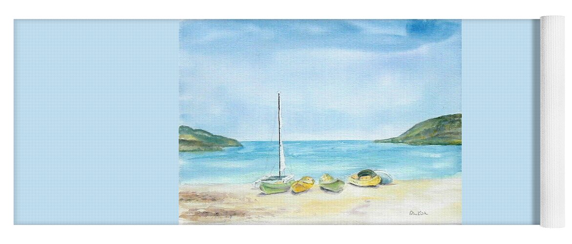 Beach Yoga Mat featuring the painting Beach Boats by Diane Kirk