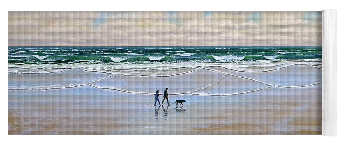 Beach Yoga Mat featuring the painting Beach Dog Walk by Frank Wilson