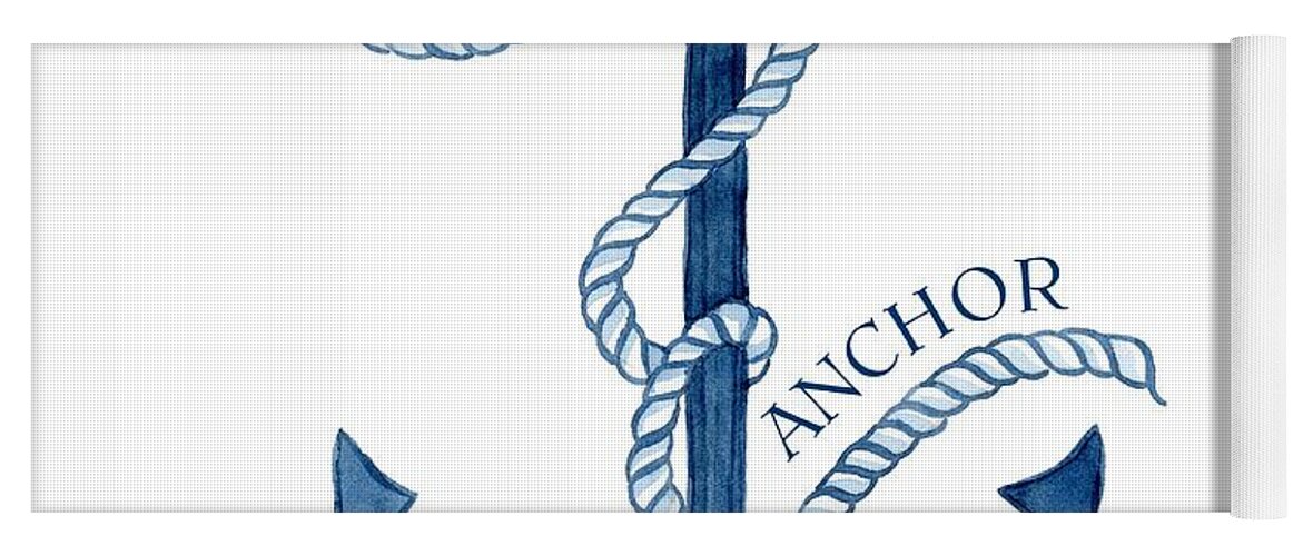 Sea Yoga Mat featuring the painting Beach House Nautical Ship Christ is my Anchor by Audrey Jeanne Roberts