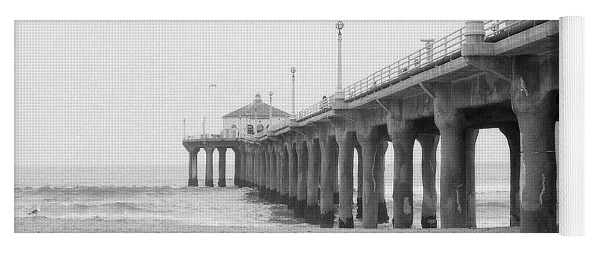 Black And White Yoga Mat featuring the photograph Beach Pier Film Frame by Ana V Ramirez