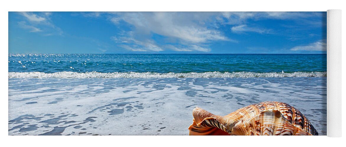 Background Yoga Mat featuring the photograph Beach with shell by Constantinos Iliopoulos