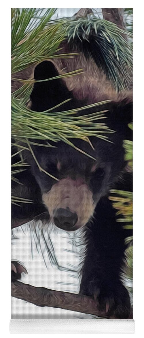 Bears Yoga Mat featuring the digital art Bear Cub Playing in a Tree 2 by Ernest Echols