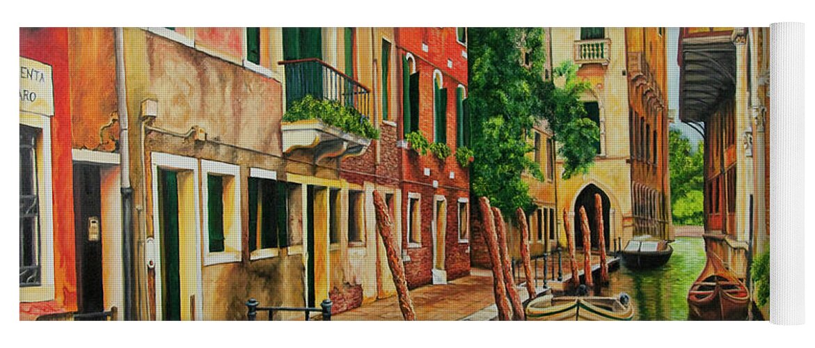 Venice Canal Yoga Mat featuring the painting Beautiful Side Canal In Venice by Charlotte Blanchard