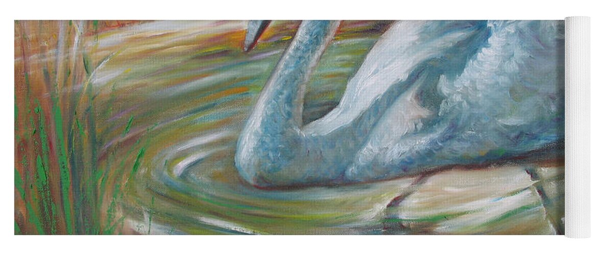 Swan Yoga Mat featuring the painting Beauty in The Battle by Sukalya Chearanantana