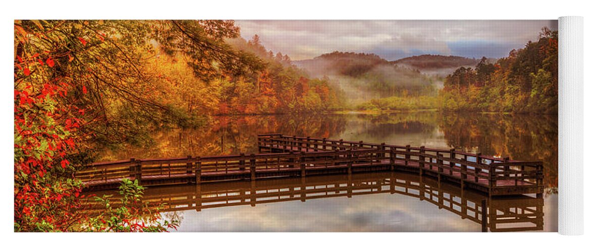 Appalachia Yoga Mat featuring the photograph Beauty of the Lake in Autumn Deep Tones by Debra and Dave Vanderlaan