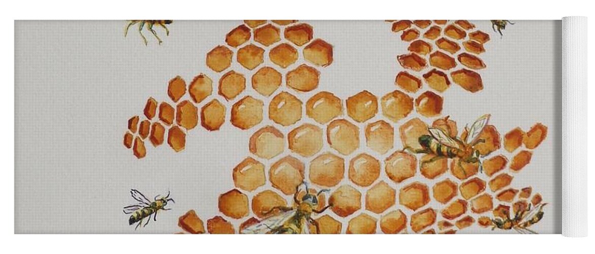 Bee Yoga Mat featuring the painting Bee Hive # 1 by Katherine Young-Beck