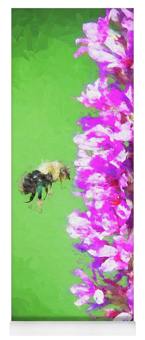 Green Yoga Mat featuring the digital art Bee Kissing a Flower by Ed Taylor