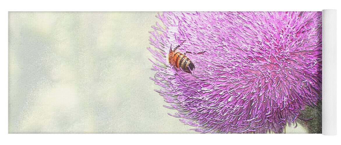 Bee Giant Thistle Plant Honeybee Craig Walters A An The Photo Art Artist Photograph Digital Landscape Pink Outdoors Photographic Artists Yoga Mat featuring the digital art Bee on Giant Thistle by Craig Walters
