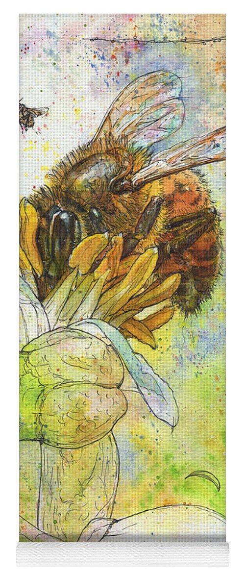 Bees Yoga Mat featuring the painting Bee on Mexican Lime blossom. by Petra Rau