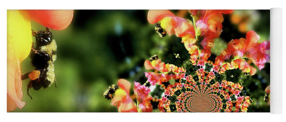 Bumble Bee Yoga Mat featuring the photograph Bee On Snapdragon Flower Abstract by Smilin Eyes Treasures