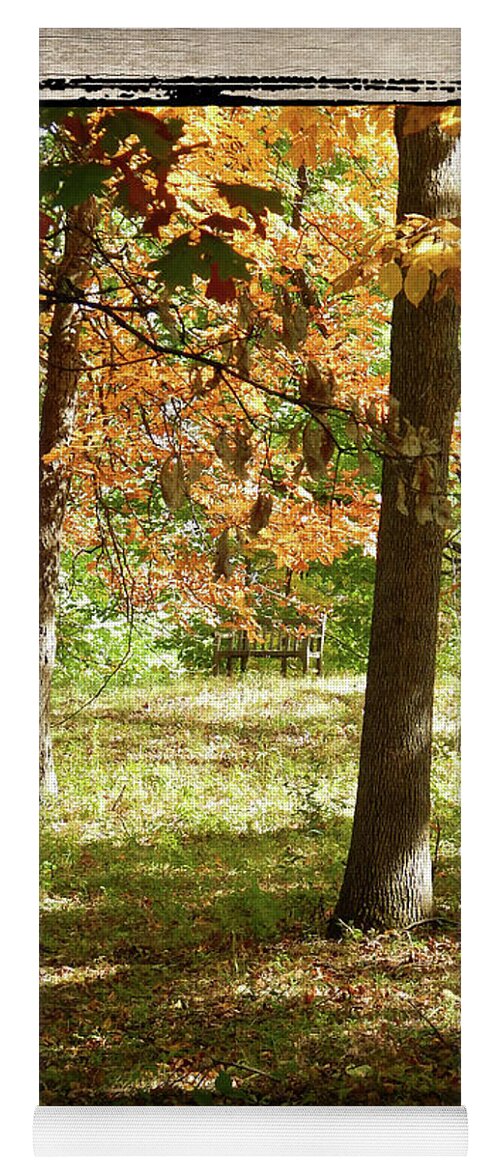 Ann Arbor Yoga Mat featuring the photograph Bench In The Woods by Phil Perkins