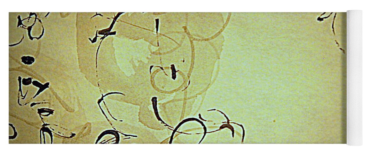 Abstract Line Drawing In Pen And Ink With Wash And Picasa Color Editing In Beige With Green Tones Yoga Mat featuring the drawing Bending Not Breaking by Nancy Kane Chapman