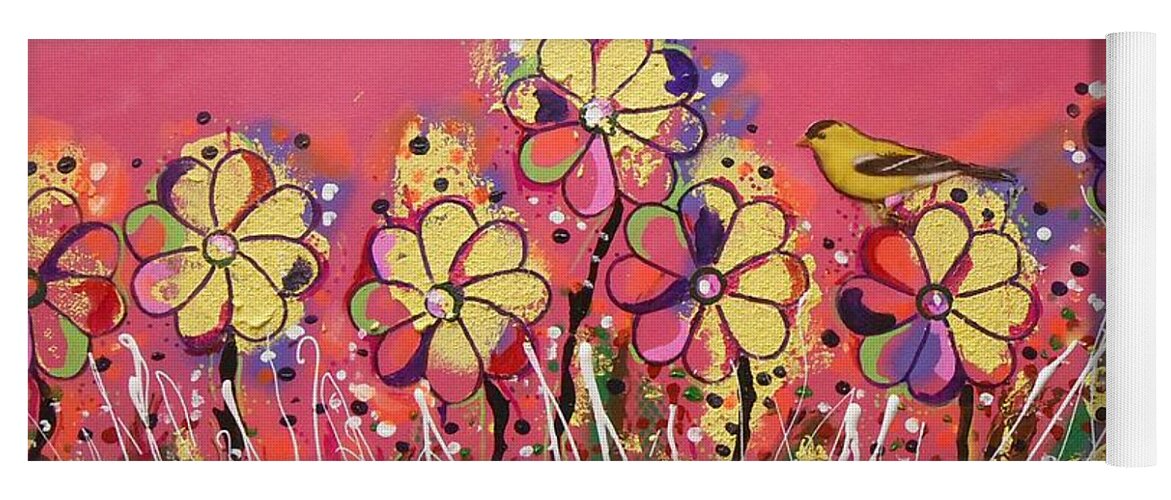 Contemporary Yoga Mat featuring the painting Berry Pink Flower Garden by GH FiLben