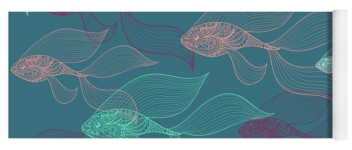 Nature Pattern Yoga Mat featuring the digital art Beta Fish Animals Pattern by Mark Ashkenazi