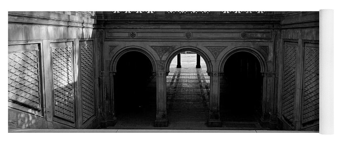 Central Park Yoga Mat featuring the photograph Bethesda Terrace in Central Park - BW by James Aiken