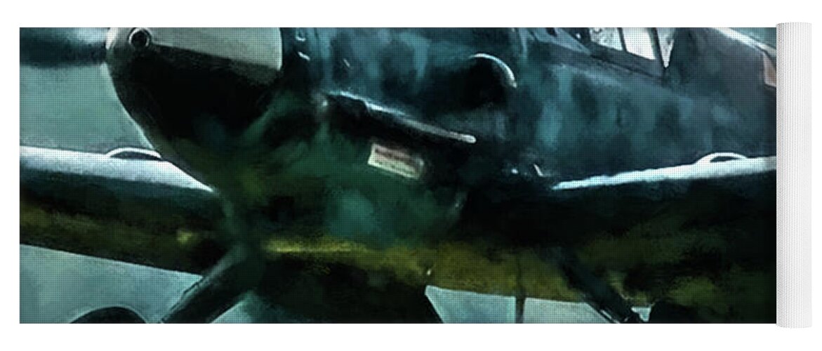 Fighter Yoga Mat featuring the digital art Bf-109 Intercept in Oil triptych No 2 by Tommy Anderson