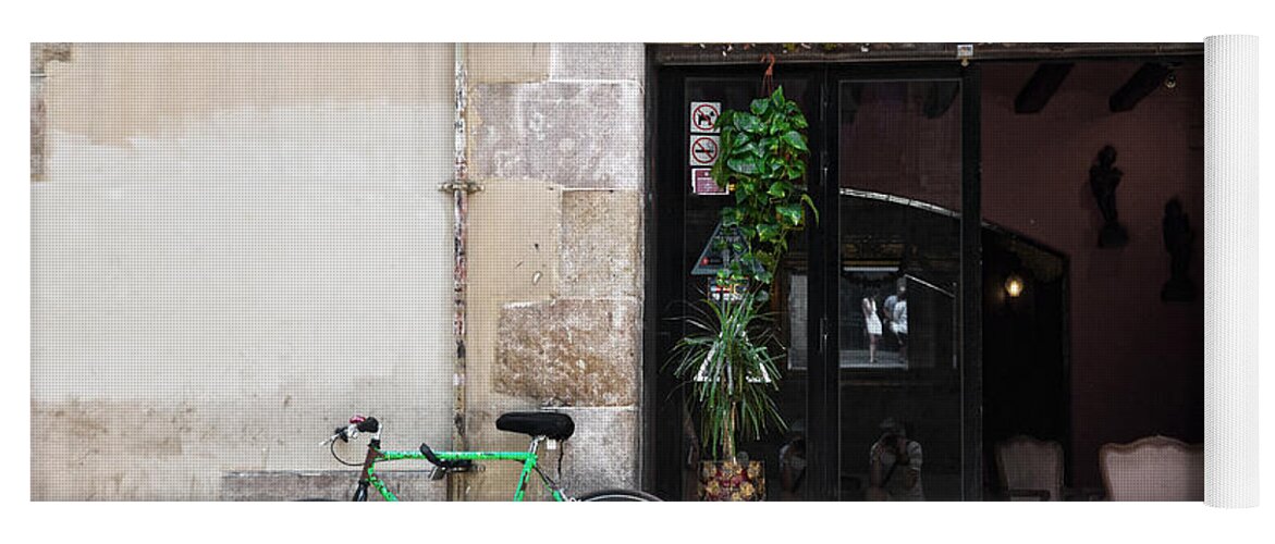 Bar Yoga Mat featuring the photograph Bicycle And Reflections At L'antiquari Bar Barcelona by RicardMN Photography