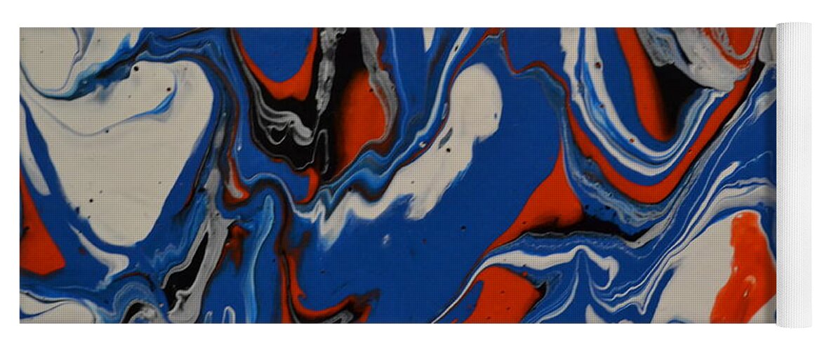 A Abstract Painting Of Large Blue Waves With White Tips. The Waves Are Picking Up Red And Black Sand From The Beach. Some Of The Blue Waves Are Curling Over. Yoga Mat featuring the painting Big Blue Waves by Martin Schmidt