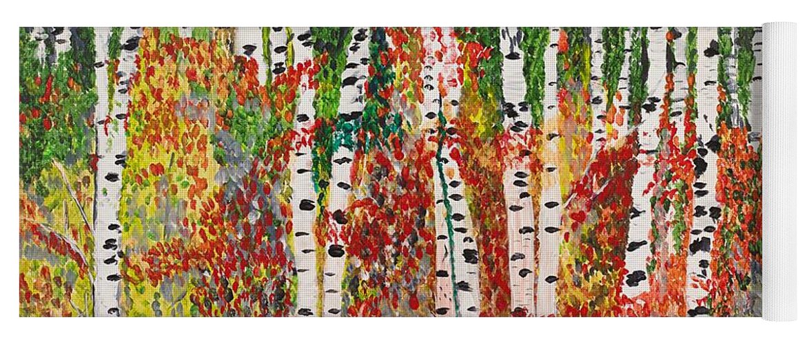 Landscape Yoga Mat featuring the painting Birch Forest by Valerie Ornstein