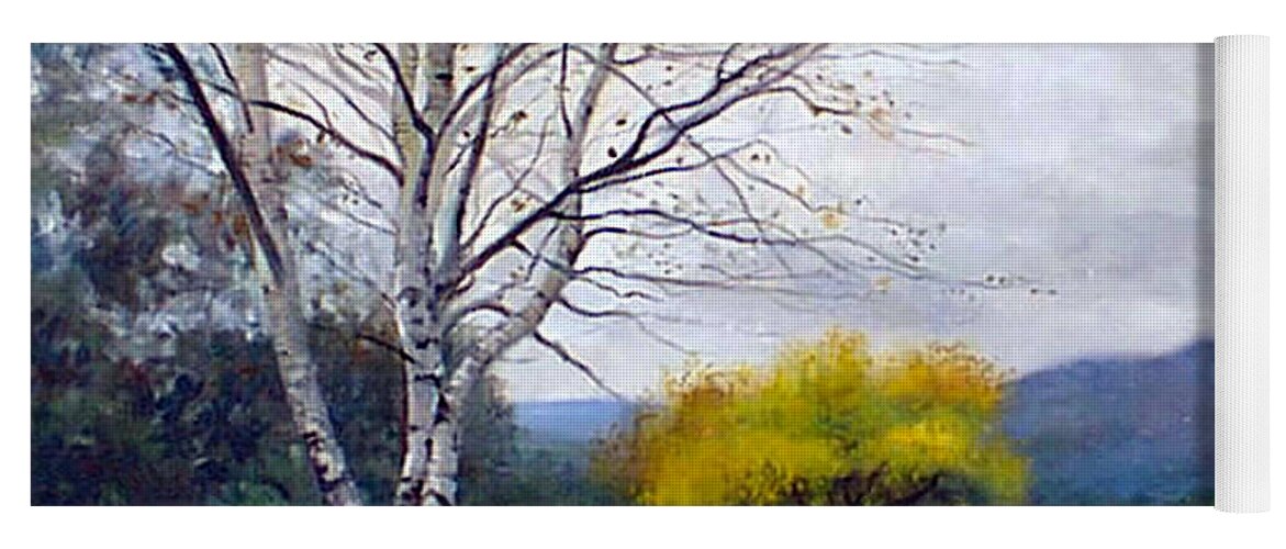 Birch Trees Yoga Mat featuring the painting Birch in Autumn by Marie Witte
