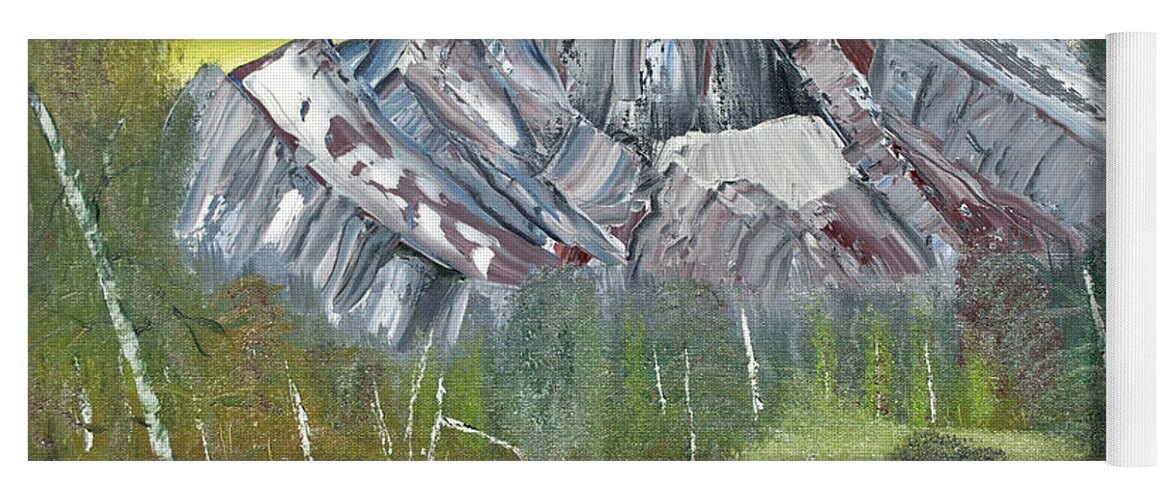 Oil On Canvas Yoga Mat featuring the painting Birch Mountains by Joseph Summa