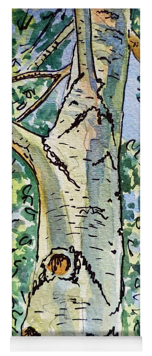 Birch Yoga Mat featuring the painting Birch Tree Sketchbook Project Down My Street by Irina Sztukowski