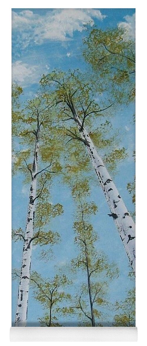 Original Birch Trees Acrylic Yoga Mat featuring the painting Birch Trees and Sky by Georgeta Blanaru