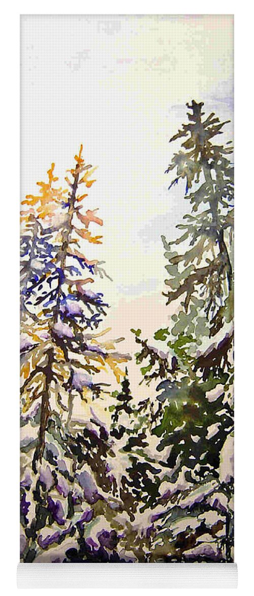 Birds Hill Provincial Park Manitoba Evergreens In Winter Yoga Mat featuring the painting Birds Hill Park one Late Afternoon in January by Jo Smoley