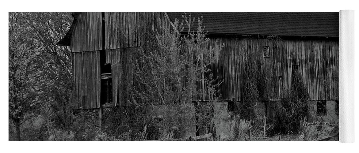 Barn Yoga Mat featuring the photograph Black and White Rustic Barn Close Up by Aimee L Maher ALM GALLERY