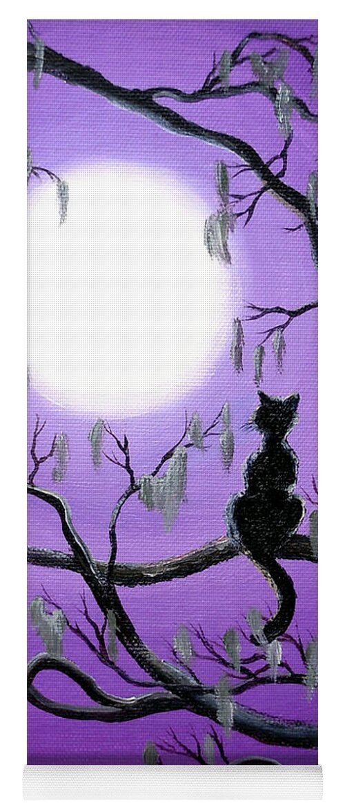 Painting Yoga Mat featuring the painting Black Cat in Mossy Tree by Laura Iverson