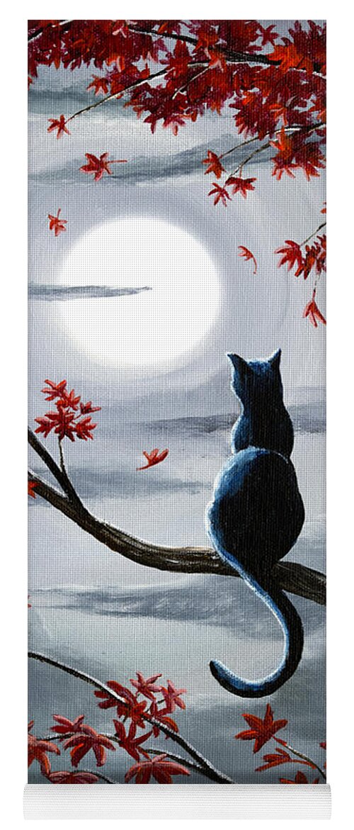 #faatoppicks Yoga Mat featuring the painting Black Cat in Silvery Moonlight by Laura Iverson