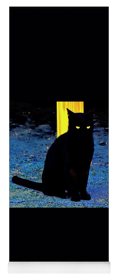 Black Cat Yoga Mat featuring the photograph Black Cat Yellow Eyes by Gina O'Brien