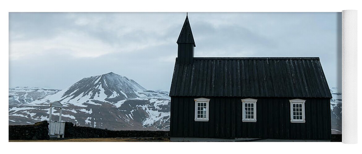 Budir Church Yoga Mat featuring the photograph Black church of Budir, Iceland #4 by Michalakis Ppalis
