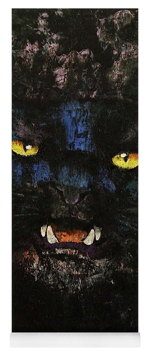 Abstract Yoga Mat featuring the painting Black on Black Cat by Michael Creese