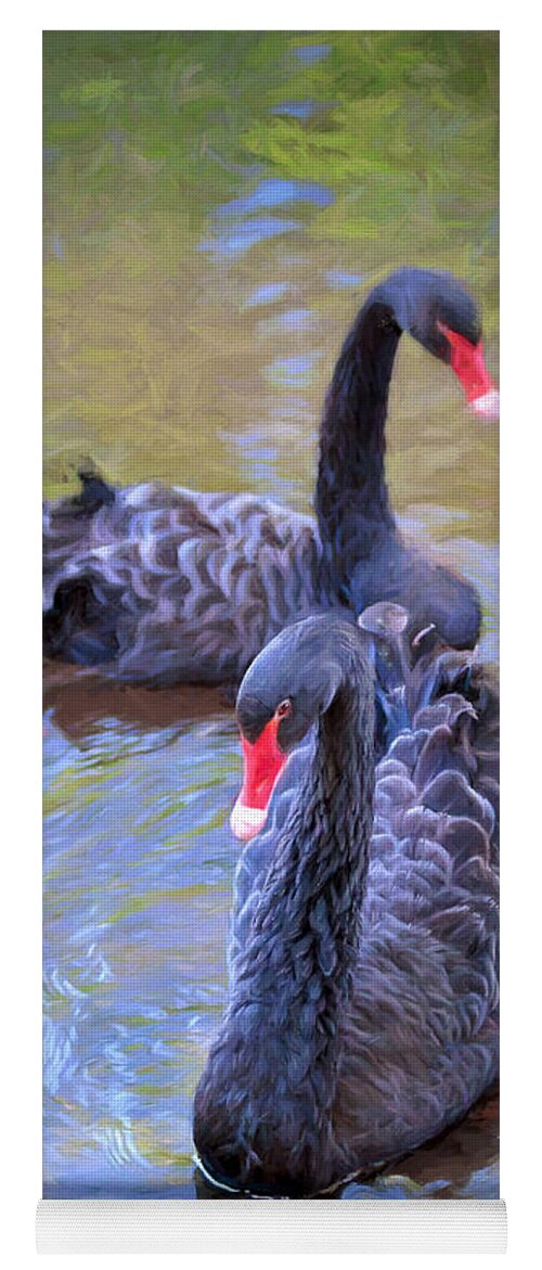 Swan Yoga Mat featuring the photograph Black Swans by Susan Rissi Tregoning