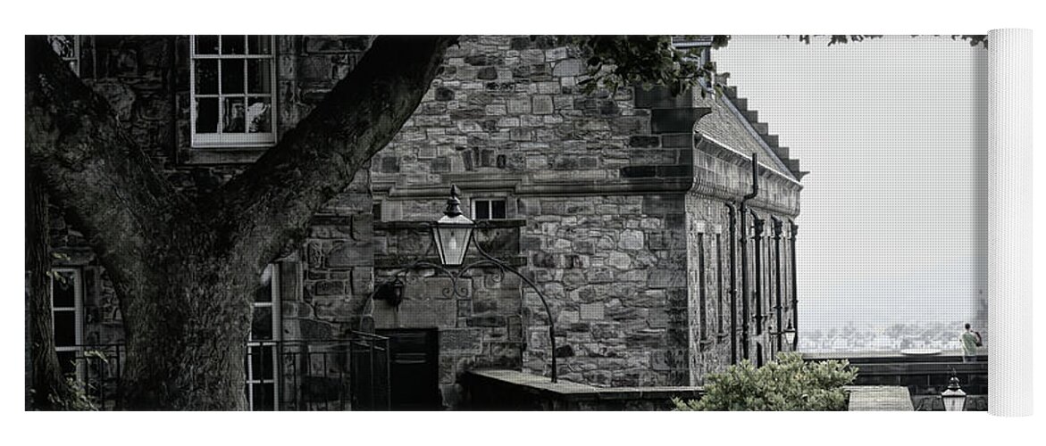 Edinburgh Yoga Mat featuring the photograph Black White Architecture Scotland by Chuck Kuhn